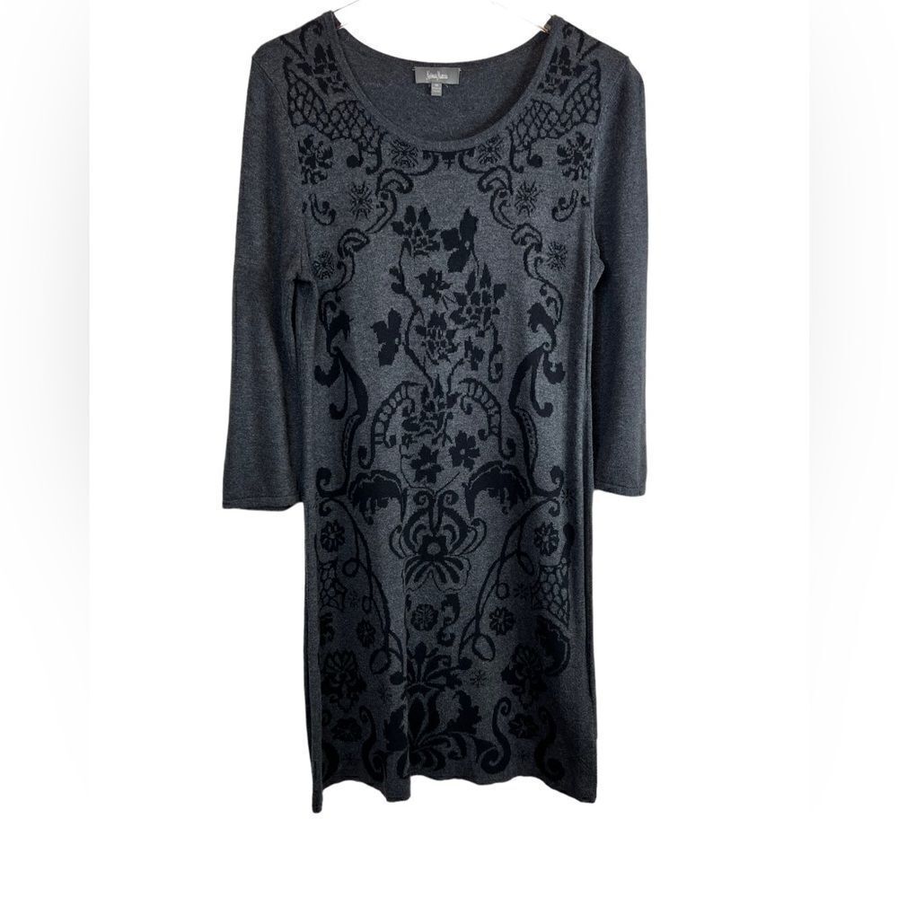 NEIMAN MARCUS Sweater Dress in Dark Gray and Black Size Medium